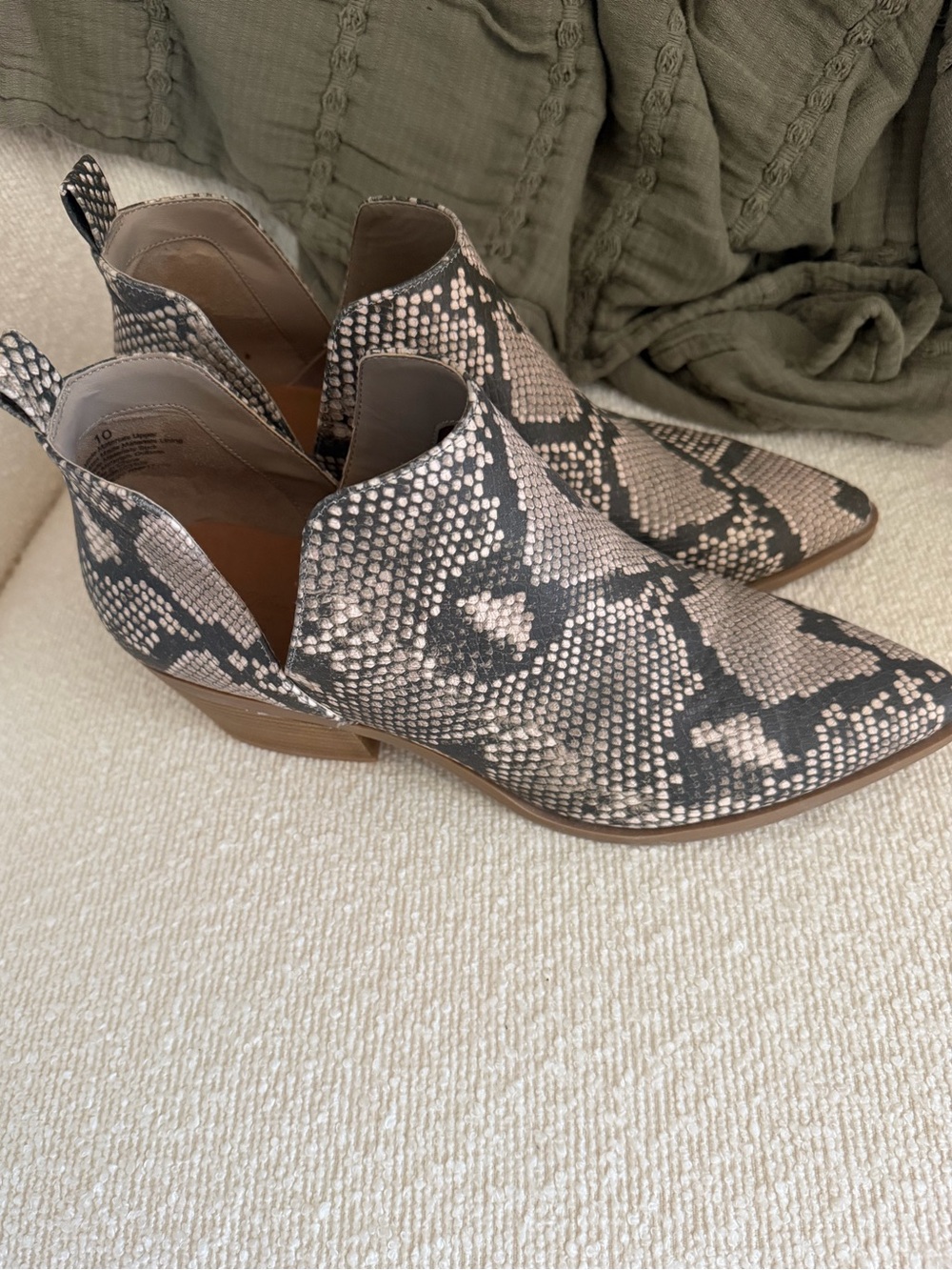 Snake-Print Cutout Ankle Boot - Taupe/Black